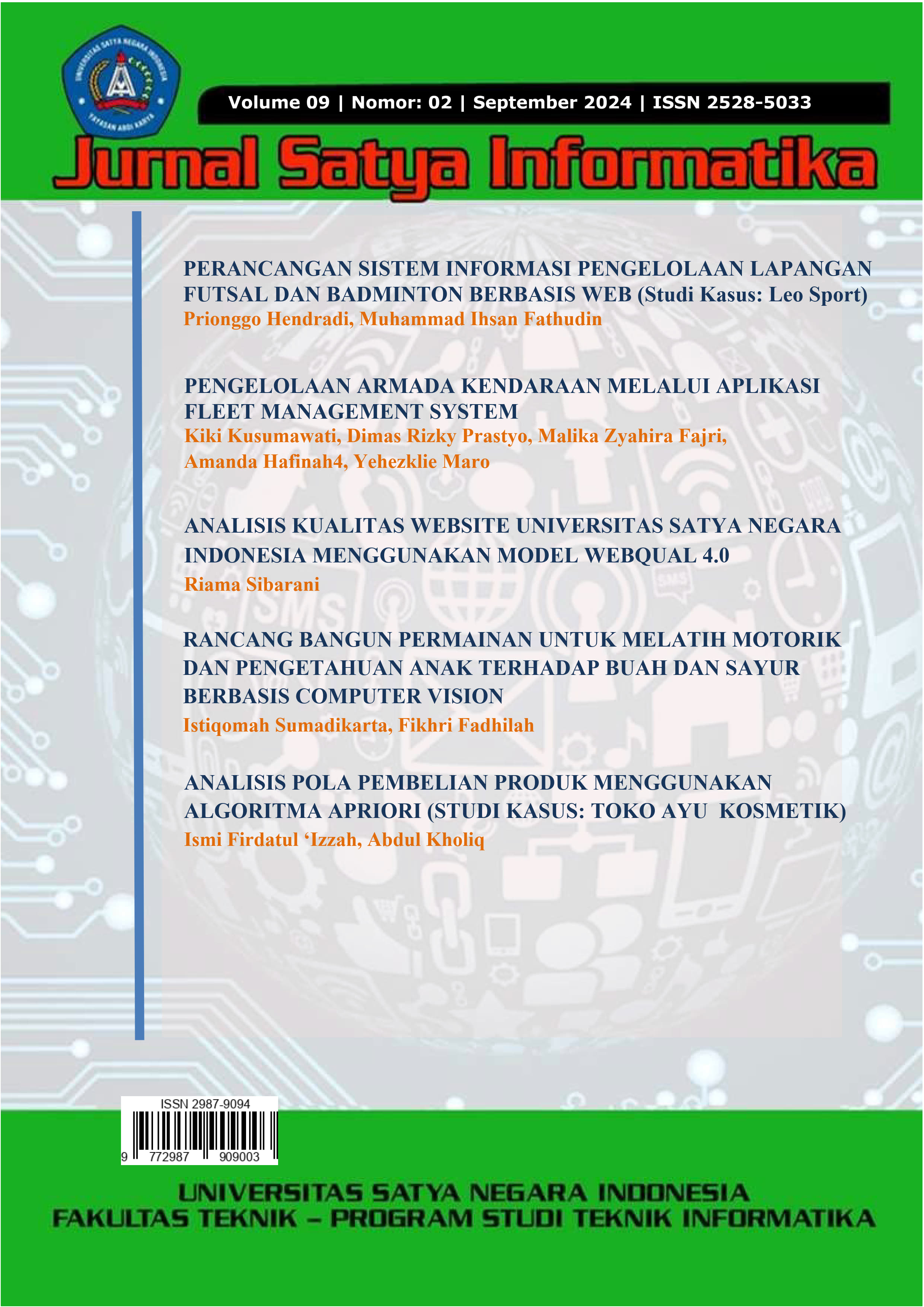 					View Vol. 9 No. 2 (2024): JURNAL SATYA INFORMATIKA
				